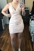 i ordered this dress for my college graduation - so cute! Amazing quality and details on the dress are so pretty. I had to order up (large) because I'm curvier through my hips/thighs but so small up top. It fit my butt and the length was great, the top was a little big on me but nothing a bra didn't fix! - Caleigh D.