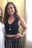 This is the perfect little crop top to go with anything! I normally am between a small and medium in tops but went with the medium because it looked more fitted. It fits great! There's a lining too so it feels a little thicker and don't have to worry about being see through. Loved it so much I ordered it in other colors! - Alexa O.