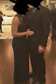 This dress fit me perfectly and I got a lot of compliments. I am 5'2 and had to have it hemmed at the tailor (I always have to get long dresses hemmed even with heels), but even with the hemming everything was around $100 which I consider to be on the cheaper end for what was a black tie wedding. I ordered the Medium, and my body type is athletic built, with a small upper frame but curvy and with hips. As for a bra- you need to invest in a strapless black/blue one. - Danielle F.
