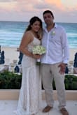 The fit and material is elegant and was perfect for a beach wedding. I ordered a size larger because of the length and took the sides in. - Vera J.