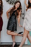 This dress was perfect for my sorority's semi formal in the fall! The fit was perfect and the swingy skirt was so fun for dancing! I will say however that the sequins on the outside scratched the underside of my arms so that was irritating, but not a deal breaker. - Maddie D.
