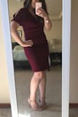 I love how versatile this dress is- it worked perfectly as a guest at a friend's wedding and for a work event. It's modest while still sexy. I love the peekaboo shoulder. However, the dress kept twisting and shifting off center throughout the night as I danced and so one side of my chest was threatening to be exposed. I was afraid I was going to have a Janet Jackson-esque wardrobe malfunction. I'm not sure if I got a defective dress that was sewn wonky or my new spanx were just made me so smooth the dress just slid around. Ha ha! I do love the style, so I will keep it in my wardrobe for occasions where I'm not dancing. - Christy