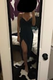 I wanted to wear this dress so badly, but the chest is too tight and there is no stretch. You can see I'm spilling out on the sides. To fit my 32DDD chest, I would probably need the S and hope it fits better or the M size for the top and then get it altered for the waist. The slit is amazing and material is nice. - Maria S.