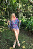 I LOVE this romper!! The colors are amazing and exactly like the picture. You can dress it up or dress it down. You can wear it as a bathing suit cover up or for a night out on the town. Some rompers are so short on me but not this one. It covered all the parts that I wanted to cover and also still looked great. And the material is super soft so it felt amazing to wear. - KaTasha K.