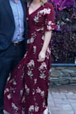 This is a great dress- incredibly flattering and comfortable. Sleeves are a great feminine touch. Chest hits at the right spot and clips together so you aren't worried about falling out. The material isn't too heavy but good quality. Very pretty colors - almost exactly like image above. Waist can be as tight or loose as you want. Overall, great purchase! - Margaret W.