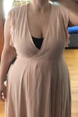 I fits perfectly length wise, but too small on the top. I wish it was a little bigger to cover the chest area. The color is more peachy than blush pink. - Alexis H.