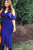 LOVED this dress and the color was perfect. I usually don't wear dresses that are form fitting but this one was so comfy and flattering! I would say this is true to size, a little long but I wore 3 inch heels which helped. - Karla A.