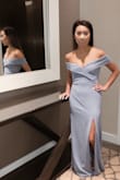 This is a gorgeous dress. I wore it to a wedding and received so many compliments! The material is great quality and has a bit of stretch to it. It is true to color. I could've easily fit an XS but I didn't have enough time to exchange it so I kept the small. The dress as usual comes very long, so some alterations was needed to adjust the length. Otherwise this is a great dress and fits many body types. Great for big and small busts. - Sandy N.