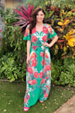Super flowy dress! I bought this for our honeymoon to Hawaii to attend a luau and it was perfect! I typically wear a small in flowy Maxi dresses but this did fit slightly larger than usual. I love my small but I could have ordered an extra small for a perfect fit. Light weight fabric and amazing colors ! - Jaimie R.