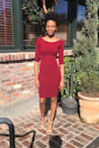 I ordered this dress to wear to bridal shower. I loved the fit, it's super snug! It stops right above the knee, I would have like just a little more length but it was perfect for the event. - Camille