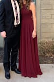 I bought this dress for a formal ball and received so many compliments! It is a heavier material than I expected, but it was very flowy, comfortable and flattering. The XS size fit me perfectly with the exception of length. I would recommend this dress to anyone! It would be a perfect dress for bridesmaids or formal events. It would be flattering for any body shape! - Christina H.