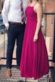 Really great dress! The material is high quality and looks beautiful when you walk. I'm on the taller side and the length was perfect. Color was a beautiful magenta too! This was perfect for a formal event. - Brianna C.