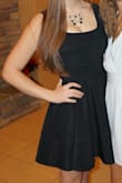 LOVE THIS DRESS! I have worn it SO many times to a variety of events. I am thinking of buying it in another color other than black because it is my go-to dress. I am 5'7" and 130 lbs with a 34 D chest and the medium fits so well, but I may try my next order in a size small. Otherwise no complaints-- amazing material, awesome quality, simple and classy. It is heavier and longer than I expected, but in a good way. So so so classy and great purchase. - Liz R.