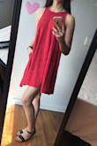 This is a great summer dress. I wear it with a halter bralette, and it's great for nearly every occasion. The material is soft and stretchy, and the pockets are useful. The color is bright but fun. - Liz R.