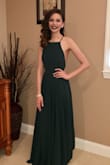 I went to THREE Proms and a Naval ball, and this was my favorite dress to wear. It compliments the back and skin. I didn't have to wear a bra, and it was flowy and easy to move in. It didn't need to be hemmed or altered!! Easy to accessorize. - Mary C.