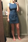 I'm usually between a medium and large. I ordered the large, and it fits perfectly. Because of the fit and fabric, I plan on wearing pasties. I am tall, and it is not too short. The fabric does wrinkle easily, but that is the only minor issue I have with this dress. - Katlin K.