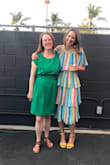 I normally wear a size small but listened to the other reviewers and ordered a size smaller, and the XS was perfect for me. At first I thought this dress was too unflattering, but the rainbow colors brought me so much joy, I wanted it anyway! And it turns out it looked way better IRL than in my bedroom mirror. I have fairly big boobs, so strapless is usually hard for me. Not so with this dress as I was able to wear a black bandeau bra and everything held up; nothing showed through. I wore this to a wedding and received compliments all night. And it's so fun for dancing!! So so glad I bought this!!! - Rebecca P.