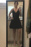 FYI: my weight is high for my height but I am very muscular in my legs. I love this dress and can't wait to wear it again. It definitely made me feel like a woman! The length is perfect and there is a built in slip to prevent any cheeky accidents. The straps in the back stretch nicely.I shortened the cross and sholder straps myself to pull up the dress in the front. The sholder straps do tend to fall but it wasn't too big of a deal. And I used fashion/boob tape to keep myself from falling out if I bent over. Wish I could have bought in white but not in stock - Kayla D.