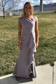 Dress was long, but easy to hem. Stretchable material - Kari W.
