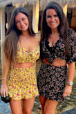 Great little summer outfit. Cropped tie front top has good coverage but I did wear it with a cropped tank underneath and nice fitting skater skirt with bottom ruffle. Fits great and looks great on. - Monique C.