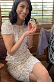 I saw this model online and looked perfect. I have an olive undertone and it always hard to find what would look good on me, but the model has the similar skin tone to mine. It was a classic cut dress, perfect for my theme for my bridal shower, and comfy enough to move around in it as well! - Jazmin B.