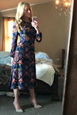 A small fit perfectly. I loved this dress for a spring wedding and then again for my sons baptism. Can also pair with flats for everyday wear. So cute and comfortable! Definitely recommend! - Jolene