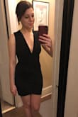 I was so pleasantly surprised by this dress - I ordered other styles in a small, and am so glad I went with the XS for this dress. It fits like a glove - not too tight, but also not loose anywhere it should not be. 
Length is great - as a petite person ordering 'regular' size dresses is always a bit scary - the length is actually right on. Not too short and not so long it detracts from the style - and the plunging neckline hits right too! 
Overall super happy, I will be wearing to a bachelorette party and can't wait to show it off! - Kristen K.