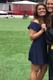 This dress is super cute but hard to manage with a short and curvy girl. It falls off the shoulders but the top part of the lining in the back flips up often revealing the tag and becoming slightly uncomfortable. It is also super short, even for me, and you couldn't dance or anything in it. In the picture I'm standing very still but walking was an issue. - Shelby H.