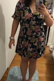 Absolutely love this dress, the style, pattern, and shape. Butttt for someone who is a size 10/12 top with a 36D chest, the buttons were ready to pop, which was a shame since it fit perfectly everywhere else. So I ended up returning and ordering an XL - after washing it, it shrunk a little and now it fits much better!! - Meagan L.