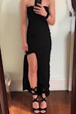 I originally bought this dress in x-small red because it was on sale and it fit well but it would've needed to be altered in multiple places. I didn't really love the color on me so I bought an x-small black instead and it fit a lot different but in a good way. It doesn't need to be hemmed and it fits tighter in the waist area, however I may need to have it taken in at the chest because it's still somewhat loose there (I'm a 32a). Overall it's a very pretty dress and I love it and can't wait to wear it! - Sarah O.