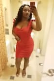Beautiful color. It is by far one of my favorite dresses. It hugged by body nicely. My only thing was the straps were a tad bit loose but I wouldn't change the sizing. Of course, my rose gold slippers are also from Lulus! - Gail E.