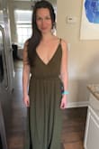 Pretty dress! The extra fabric in the waist needs to be flipped down and hugged a little. - Sophia O.