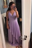 I loved the way this dress fit, it's super comfortable and flattering on. The lavender color is gorgeous but just wasn't right for me. - Carli K.