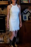 Classy, fun dress! Nice for an outdoor wedding or dressier event. Cute with boots too! I agree with the many other reviews that the dress is the prefect length to feel both confidently sexy and comfortable at the same time. - Laura R.