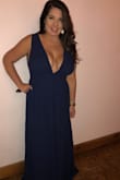 True to size. Did not have to wear a bra. The belt area was tight, but expected. Dress is a little heavy. But over all loved this dress felt very confident in it. Had lots of compliments all night. - Casey R.