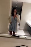Love the blue color. I wore a plunging bra due to the neckline and some fabric tape to keep the neckline from moving. The fit was perfect and the bottom half is double lined so you can't see through the material. - Sydney P.