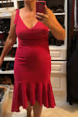 Excellent quality and such a pretty shape to it! I love the flowing ruffles on the bottom! This will be such a pretty dress for cocktail parties this summer! And the pink color is awesome! I was worried it would be too form fitting, since I just had my second baby, but it was very forgiving. And will fit even better in a few months. Love it! - Hilary S.