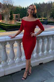 The dress fit me like a glove. I got compliments at the wedding. It was great quality. I was worried about it being off the shoulder, and that the dress would slide down my arms, but I didn't have to fix the shoulders once. Only thing is that walking around a lot or sitting then standing, the dress wrinkles easy so take pictures before the end of the night. - Nicole T.