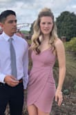 I wore this dress for a sorority formal and I absolutely loved it! I bought it because of the mauve color, and it turned out to be gorgeous. I ordered both a medium and small to try them on. The medium fit okay and definitely would have been a little more modest, but the small was perfect for my occasion! So comfortable too. love love love - Haley K.