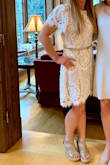 Wore this dress for my bridal shower and I got SO many compliments! It is beautiful and the quality is great! It was so comfortable and flattering! I added a thin gold belt to it because I felt it needed a little more of a waistline and paired it with gold wedges! - Julie O.