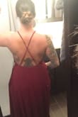 This dress is so comfortable. The back is amazing and the color is stunning. It was chosen by the bride to wear as the bridesmaid dresses and I think she made the perfect decision. I have a bit of a belly but I found the medium fits great. If I chose the large, it would definitely be too big around the back. The straps are adjustable. Would be amazing if it had pockets!! Haha. The only thing I can say (and this is probably because I'm so short) is that the dress is long, even with heels on but it's an easy fix. :) - CeCeilya S.