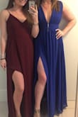 Wore this to my Cousin's wedding in Newport. Fit perfectly snug around my waist, sooo flowy loved the slit and twirling. Literally felt like a pretty blue goddess. The top was worrisome because of how plunging it is in the front and the back, felt like if I relaxed my shoulders it would have fell off and I would have flashed everyone. Definitely recommend fashion tape to prevent that. I also wore some adhesive bust lifters since it really doesn't have much support. I also felt like the shoulder width was too wide. Would have been more flattering if it was smaller, and if the length from waist to shoulder was shorter to make the top tighter maybe it would prevent potential nip slip. Maybe I should have got a small but I feel like the waist would have been too tight. - Teryn A.