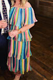 This dress is so BRIGHT, Fun and Flattering! I got a ton of compliments. Did need to send back the medium for the small as the band under bust was pretty loose. Length hit me right around the ankles or little higher. Love it! Glad I returned for smaller size - Alexandra M.