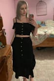 I love the top but the skirt came down to almost my ankles, which is way too long for me. I wish I could return the skirt and just keep the top but since I can't, I'm getting the skirt hemmed to mid-thigh length. Other than that, the quality is good and everything fits well. - Adrienne C.