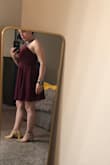 I LOVED this dress but because of where the hem is on the waist and how it's made, it doesn't look very flattering on me (to me). 1/3 of my friends liked it from all angles. I just have larger hips and a big bottom, so the hem around the waist then the skater flare just didn't do my justice. The fit was fine, the length was fine, etc. Can go with a good strapless bra! But just not for me. The other photos on the reviews of the ladies wearing it are what got me to try it because it looked so good on all of them :) I think with someone who has smaller hips or a larger chest to offset large hips should be fine - but I'm small top large bottom. (Photos are me trying it on an experimenting which pair of shoes would go well) - MJ A.