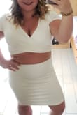 Wore this for my last night on vacay. For the top I got large which fit perfectly. I just wish I got the skirt in a medium. It was a little loose on me but nothing putting it in the dryer should fix. Got lots of compliments will def be wearing again. - Michelle T.