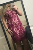 I bought this dress in the blue color size large and the berry color size XL to see which fit I liked better. The large fits, but was too tight and short for a summer wedding and for my liking. The XL fits perfect with some room for food and dancing and the color is beautiful. Can't wait to wear to a wedding next month! - Jessica C.