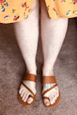 I love these sandals!! They are comfortable and super cute. I can't wear heels or anything too narrow so these are perfect for me because they're flat and they don't have a strap to put friction on my toes. I'm so glad I found these. I think I need a pair in black as well!! - Jacy F.