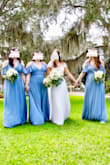 Loved this dress, it fit amazingly. It was a little long, but it worked with heels. The fit and color were perfect! Wore it as a bridesmaid dress and everyone loved it. The lighting and editing the photography company did makes it look a little brighter than it really is, it is a true slate color. - Kaitlyn M.
