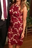I'm here to tell you that all the reviewers on here who are 130 lbs and wearing a small are either lying or suffocating. Bought the small first based on reviews and send that sucker back for the Medium, which was perfect. Wore this to a wedding and received several compliments. It's a very flattering and fun dress! - Alison B.